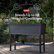 Keter Alfresco Raised Garden Bed, Wood-Look Resin with Self-Watering and Drainage System, Gray, 44 x 18 x 33 in, 270906