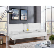 Renwick LuxuryGoods Modern Faux Leather Futon with Cupholders and Pillows, White