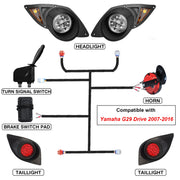 Partiue Golf Cart LED Light Kit for Yamaha G29 2007-2016, 12V Deluxe Street Legal Headlights, Taillights, Turn Signal Switch, Horn, Brake Accessories