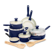 GreenPan CC006925-001 Rio Healthy Ceramic Nonstick 16 Piece Cookware Pots and Pans Set, Navy