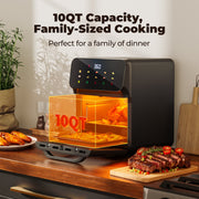 HOMSHADE 10QT Air Fryer Convection Oven, 10 Preset Cooking Modes, LED Digital Color Display, Visible Window, 1400W, Stainless Steel Interior