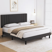 Lecuneey Twin Size Platform Bed Frame with Upholstered Gray Headboard and Under Bed Storage