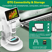 Hutact Digital Microscope, 3.5-Inch HD LCD Screen, 100X-1000X Magnification, 10MP Imaging, Detachable Stand, LED Lights, USB Compatible