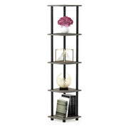 Furinno Turn-N-Tube 5 Tier Corner Bookshelf, French Oak Grey and Black, 11.6 in W x 11.6 in D x 57.7 in H, 99811GYWBK