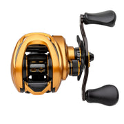 Lew's Fishing Custom Pro Baitcast Fishing Reel, 7.5:1 Gear Ratio, Aluminum Frame and Sideplate, ParaMag ITB Brake, Carbon Fiber Drag, Gold/Black, Right-Hand Retrieve, CPB1SHG3