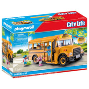 Playmobil City Life School Bus, 46-Piece Playset with Flashing Lights, Stop Sign, Removable Roof, 4 Figures, Accessories, Yellow