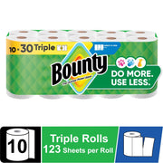 Bounty Paper Towels Select-A-Size, 2X More Absorbent, White, 10 Triple Rolls, 123 Sheets Per Roll