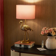 Home Decor Collection Pink Flamingo Brass Table Lamp with Painted Gold Finish, Pink Polyester Shade, Push Switch, Corded Electric, 13.78 x 13.78 x 17.72 in, WK641849