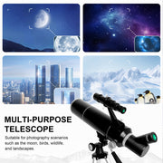Meezaa 80mm Aperture Refractor Telescope Kit, 500mm Focal Length, 20x-150x Magnification, Black - Aluminum Tripod