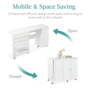 Best Choice Products Large Folding Sewing Table, Multipurpose Craft Station with Lockable Wheels, Magnetic Doors, Storage Shelves, Gray, SKY7179