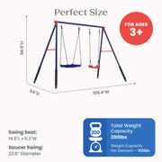 Delta Children FunZone Outdoor Metal 2-Piece Swing Set, Adjustable Height Swing and Disc Saucer, Blue/Red