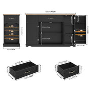 Homfa Kitchen Island Table, Black with Espresso Wood Top, 2 Drawers, Adjustable Shelves, Movable with 360 Swivel Wheels, Modern Buffet Cabinet for Dining and Living Room