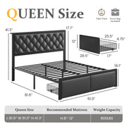 Fluest WFL473QP0-2D Bed Frame w/Leather Upholstered Headboard, Lockable Storage, Queen Size, Black