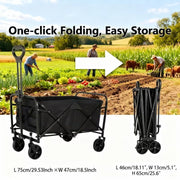 Sztongfei Folding Wagon Cart, Heavy Duty 680 lbs Capacity, All-Terrain Oversized Wheels, Extra Large Collapsible Utility Wagon, Compact Foldable Pull Cart, Black