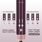 PARWIN PRO BEAUTY 7-in-1 Dual Voltage Hair Styler with Air Straightener, 28mm Auto Wrap Curlers, Paddle Brush, Blow Dryer, Jasper Plum, AB0326C