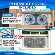 Mr. Brands Comfort Zone 9-Inch Smart Wi-Fi Reversible Twin Window Fan with Auto-Locking Expanders, Removable Bug Screen and Cover