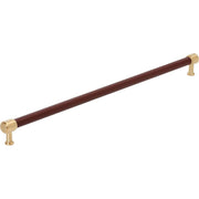 Signature Hardware Lazzara 24 Inch Center to Center Brown Leather Appliance Pull, Champagne Bronze, Zinc 954067-24