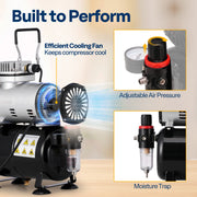 SPECSTAR Professional Airbrushing Paint System, 1/5 HP Oil-Free Compressor, Dual-Action Gravity Feed Airbrush, Adjustable Pressure, Portable Handle, X0021341PF