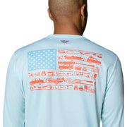 Columbia Terminal Tackle PFG Fish Flag Long Sleeve Rash Guard Shirt, Quick Dry, UPF 50 Sun Protection, Marine Light, X-Large, 187266