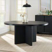 Better Homes & Gardens BHS436249972030 Lillian Fluted Round Expandable Dining Table, Black Wood Finish