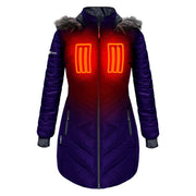 ActionHeat 5V Heated Long Puffer Jacket with Hood for Ladies Indigo M
