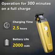 Kemei Hair & Beard Trimmer, Cordless, Zero Gap DLC Blade, 7500 RPM Motor, Gold, KM-90-5