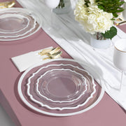 PLASTICPRO Disposable Plates Combo Set, 32 Pack, 16 10-Inch Dinner Plates, 16 7.5-Inch Salad Plates, Clear and White Contemporary Design, Heavy Duty, BPA Free
