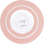 Plasticpro 32 Piece Combo Disposable Plates Set, 16 7.5-Inch and 16 10-Inch White Plates with Elegant Blush Rim, Premium Heavyweight Plastic, 124354
