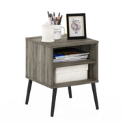 Furinno Claude Mid-Century Style End Table with Angled Pine Wood Legs, Laminated French Oak Grey, Square with Storage Shelf