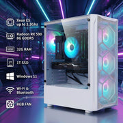 STGAubron Gaming Desktop PC, Intel Xeon E5 10-Core 3.3GHz, 32GB DDR3 RAM, 1TB SSD, AMD Radeon RX 590 8GB, WiFi Bluetooth 5.0, RGB Fans, Windows 11 Home
