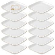 Hygivital Ceramic Jewelry Tray Set, 12 Pcs 4.5 Inch Square White Ring Dish Organizer with Gold Borders