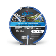 RMX BluSeal Hot/Cold Water Rubber Garden Hose, 1 in x 50 ft, Ultra-Light, Super Strong, 500 PSI, High Strength Polyester Braided, Blue, BLBBSONE50