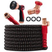 Bulbhead Pocket Hose Copper Head Expandable Garden Hose, 100 ft, 3/4 in Diameter, Lead-Free, Anti-Burst, No-Kink, Black, 17729