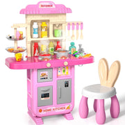 QLE Lucky Doug Toddler Play Kitchen with Light and Sound Effects, Chair, Removable Utensils, Sink, Refrigerator, Oven, Safe ABS Material