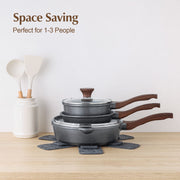 Sensarte SA-YJ7-WHITE-3PCS Nonstick Ceramic Cookware Set, 10-Piece, Gray Granite, Induction Compatible, Die-Cast Aluminum with Stainless Steel Base