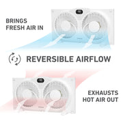 Holmes 9 Inch Digital Window Fan with Programmable Thermostat, Remote Control, Reversible Twin Blades, White, 14549