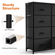 CONCETTA 8-Drawer Fabric Dresser with Adjustable Feet, Waterproof Wooden Surface, Black