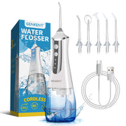 Genkent Water Flosser for Teeth, Cordless Dental Flosser 3 Modes 5 Tips Rechargeable (White)
