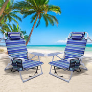 GVDV Portable Folding Beach Chair with Cup Holder and Towel Bars, Set of 2, Blue - 24.5