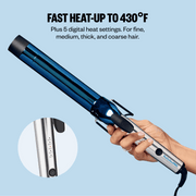 BaBylissPRO Nano Titanium Extended Barrel Hair Curling Iron, 1.5 in, Blue, 5 Digital Temperature Settings up to 430F, BNTW150XLUC