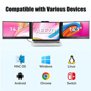 AEEZO 14 Inch 1080P IPS Portable Monitor, 280 Rotatable Screen Extender, Full HD Display, Type-C USB Interfaces, Compatible with 13-17.3 Inch Laptops