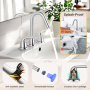 Wowow 8 in. Widespread Double Handle Bathroom Sink Faucet, Brushed Nickel, Stainless Steel, 360 Swivel Spout, Pop-Up Drain Included, 2325500