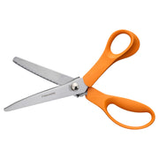 Fiskars 8-Inch Pinking Shears with Pointed Tip, Precision-Ground Stainless Steel Blades, Ergonomic Orange Handle