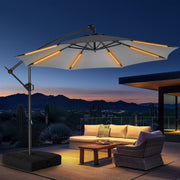 Patbrela HY21LSB 10ft Offset Patio Umbrella with Base, Cantilever Hanging Outdoor Umbrella with Solar Light Strips, Gray