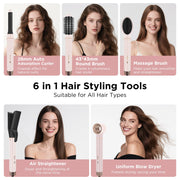 InGlam 6 in 1 Hair Dryer Brush, High-Speed Brushless Motor, No Hot Plate Air Straightener, Ionic Technology, Pink, IG6IN1HS