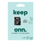 onn. 100006051 32GB Class 10 U1 microSDHC Flash Memory Card, up to 100MB/s read speed