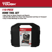 Hyper Tough 44038 110-Piece Home Project Tool Set with Storage Case, Brown
