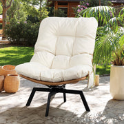 Walsunny Outdoor Wicker Swivel Chair, 360 Oversized Patio Papasan with Thick Beige Cushion, Sturdy Steel Frame, Modern Rattan Lounge Chair, MXZY-BG