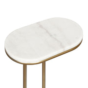 Beautiful Lane Drink Table, C-Shaped Accent Table with White Marble-Look Top and Gold Metal Frame, Compact Size BE26250047100A4
