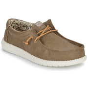 Hey Dude Men's Wally Waxed Canvas Casual Shoes, Walnut, Lightweight Breathable with Memory Foam Insole, Elastic Laces, Flex & Fold Outsole, 39807-74406-09